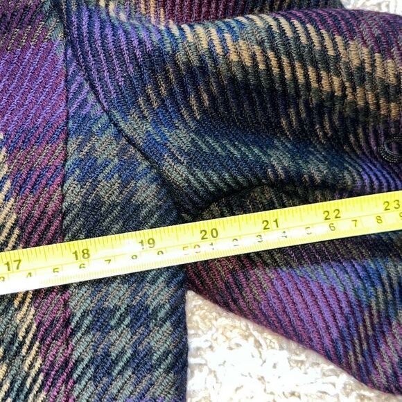 Vintage 90s KL by Karl Lagerfeld Plaid Double Breasted Blazer Wool Purple and Gr - Picture 8 of 16